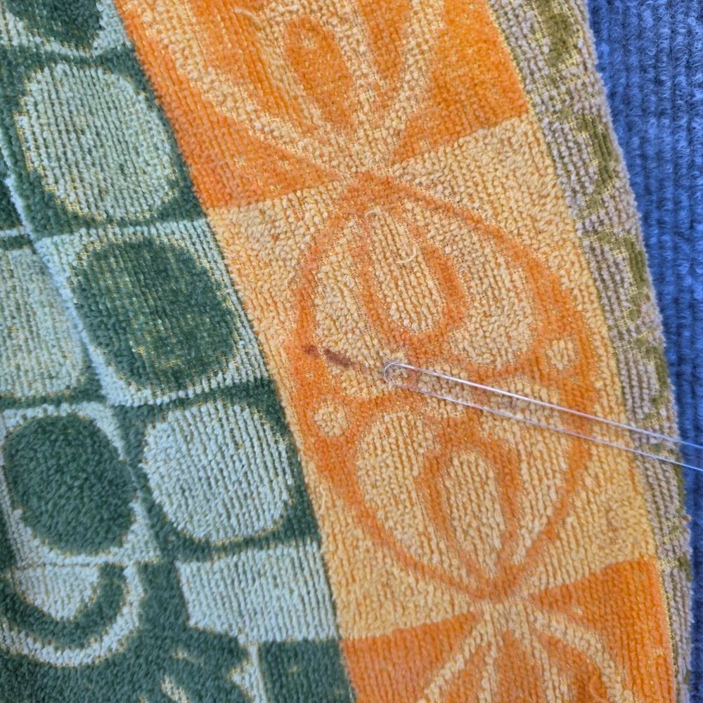 Vintage Royal Terry International Japan Cotton Zip Front Robe Orange Green 70s